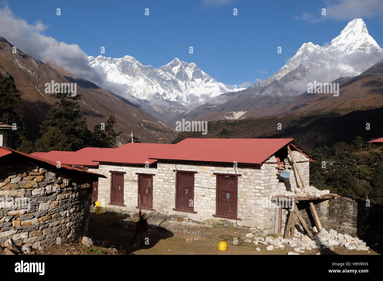 Wohnräume der Mönch im Kloster Tengboche in Nepal Foto von Jen Lombardo Stockfoto