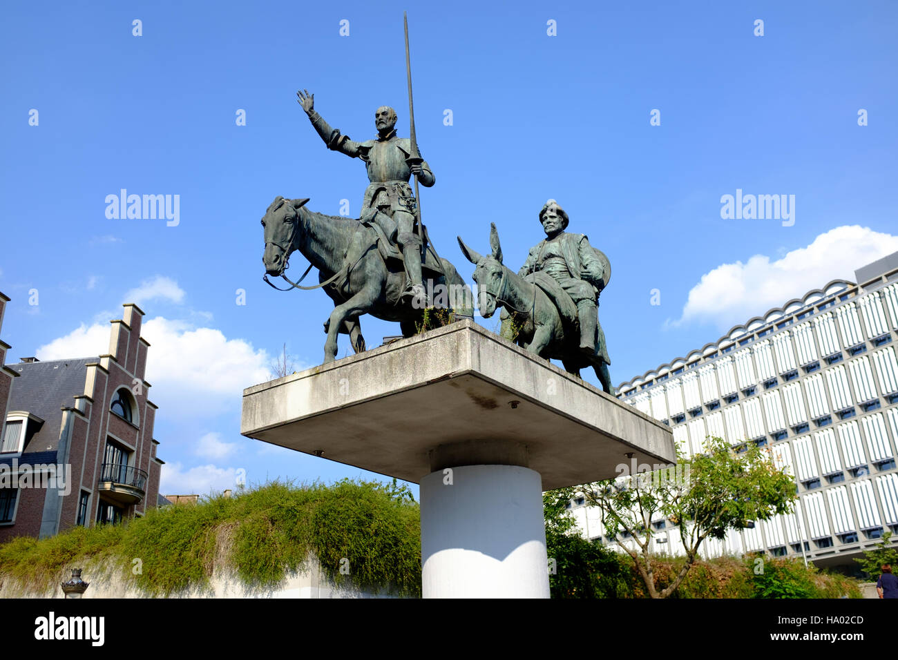 Statue von Don Quijote und Sancho Panza, Brüssel, Belgien (Replik der Statue 1930 in Madrid) Stockfoto