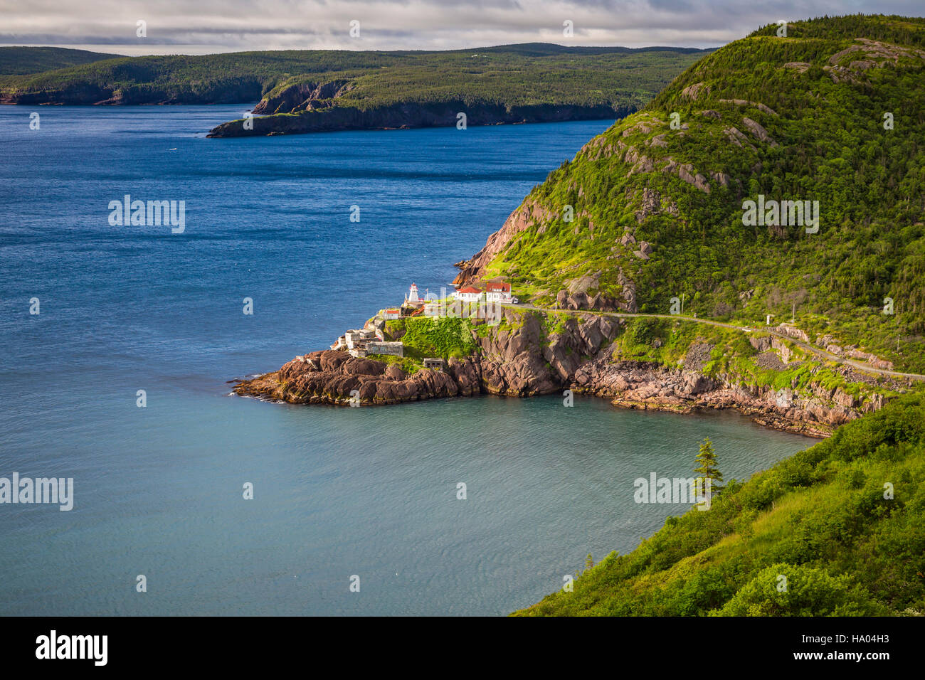 Die zerklüftete Küste und Fort Amherst vom Signal Hill, St. Johns Neufundland und Labrador, Kanada. Stockfoto