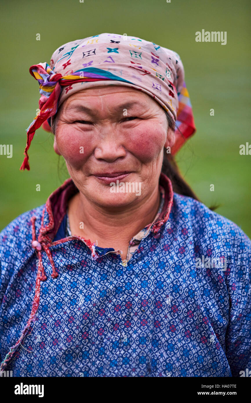 Mongolei, Provinz Arkhangai, Nomad Frau Stockfoto