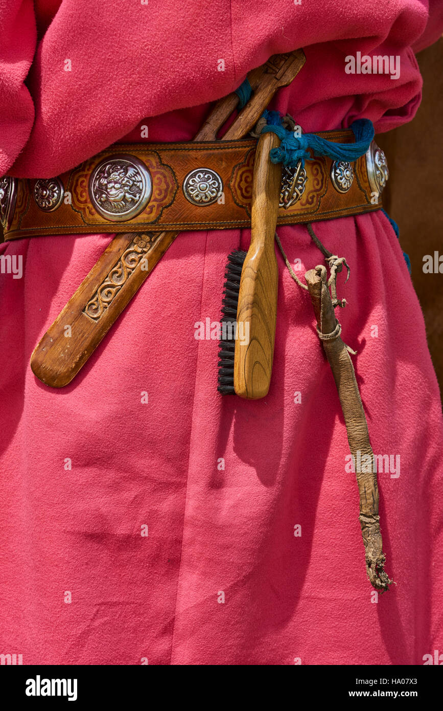 Mongolei, Bayankhongor Provinz, traditionellen Gürtel Stockfoto