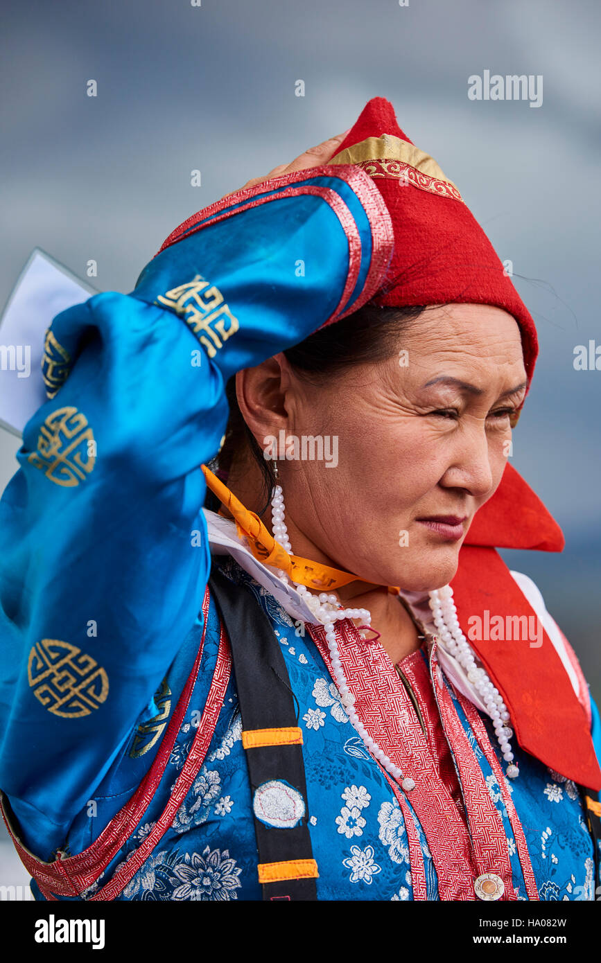 Mongolei, Uvs Provinz, westlichen Mongolei, Nomaden in der Steppe, Dorvod ethnische Gruppe Hochzeit Stockfoto