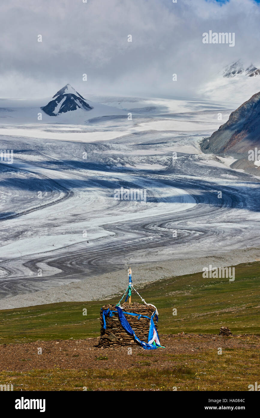 Mongolei, Bayan-Ulgii Provinz, westlichen Mongolei, National Parc des Tavan Bogd, die 5 höchsten Gipfel des Altai-Gebirges, Potanine Gletscher Stockfoto