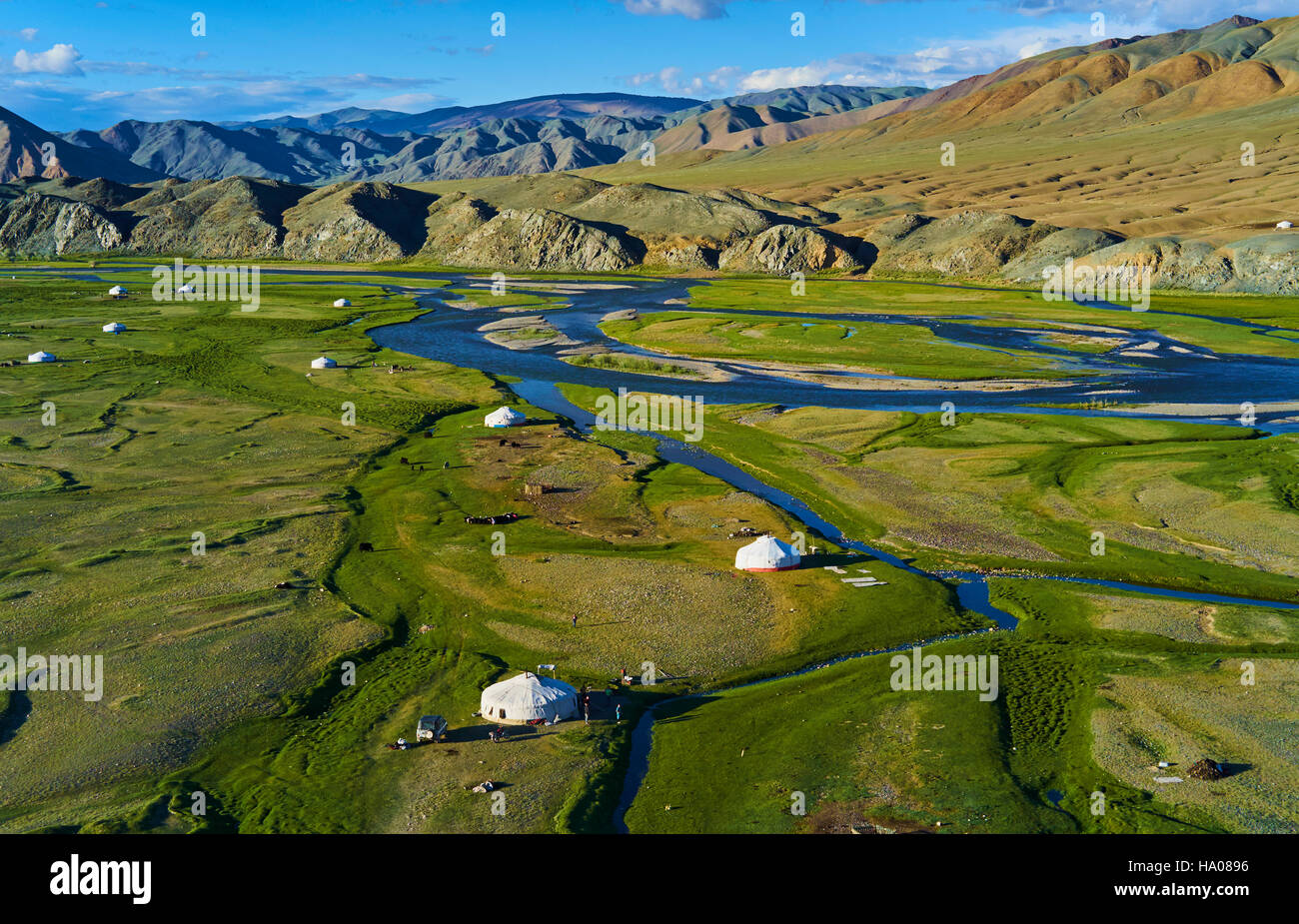 Mongolei, Provinz Bayan-Ulgii, westlichen Mongolei, das Delta des Flusses Sagsay in den Altai-Bergen Stockfoto