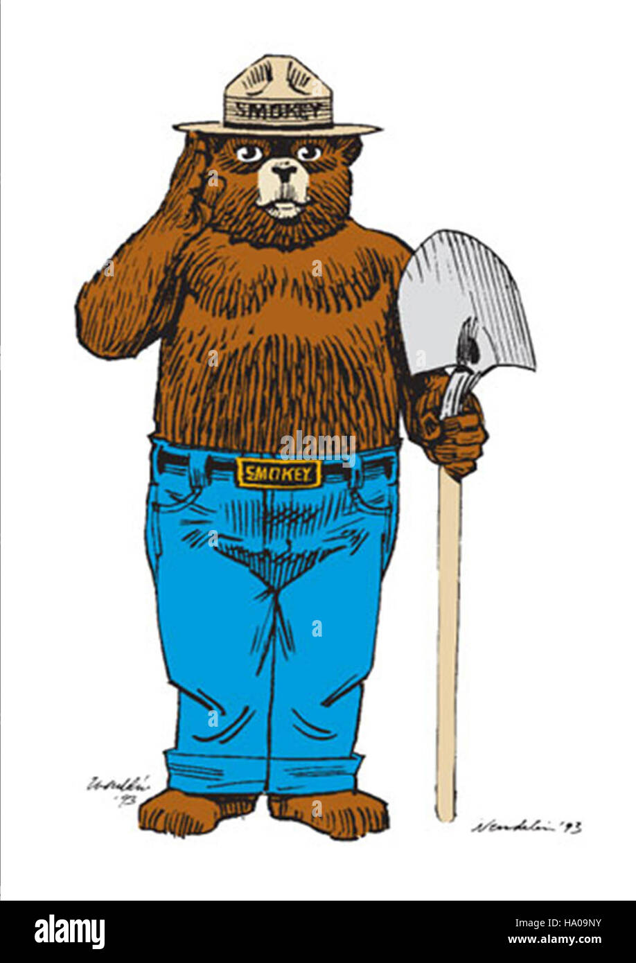 Smokey Bear, das Symbol für die Verhütung von Waldbränden, ermutigt zu verantwortungsbewusstem Handeln, um das Risiko von Waldbränden zu verringern. Seine Botschaft wird durch Bildungsprogramme gefördert, die darauf abzielen, das Bewusstsein für die Brandsicherheit in Nationalparks und Wäldern zu schärfen. Stockfoto