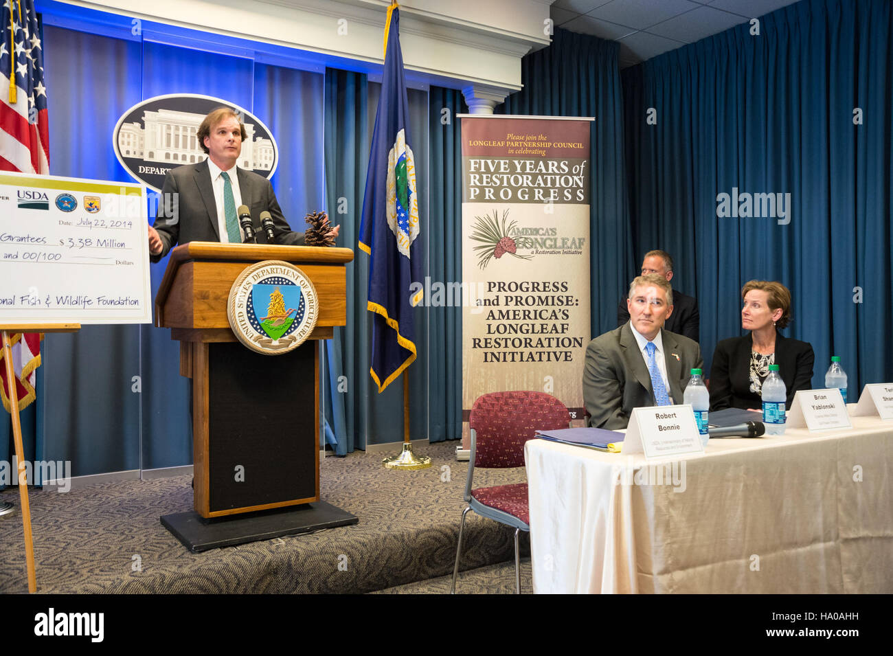 Die amerikanische Longleaf Restoration Initiative konzentriert sich auf die Wiederherstellung der Ökosysteme der Langblatt-Kiefer im Südosten der USA, ein wichtiger Bestandteil der Waldsanierung und der Erhaltung der biologischen Vielfalt. Stockfoto