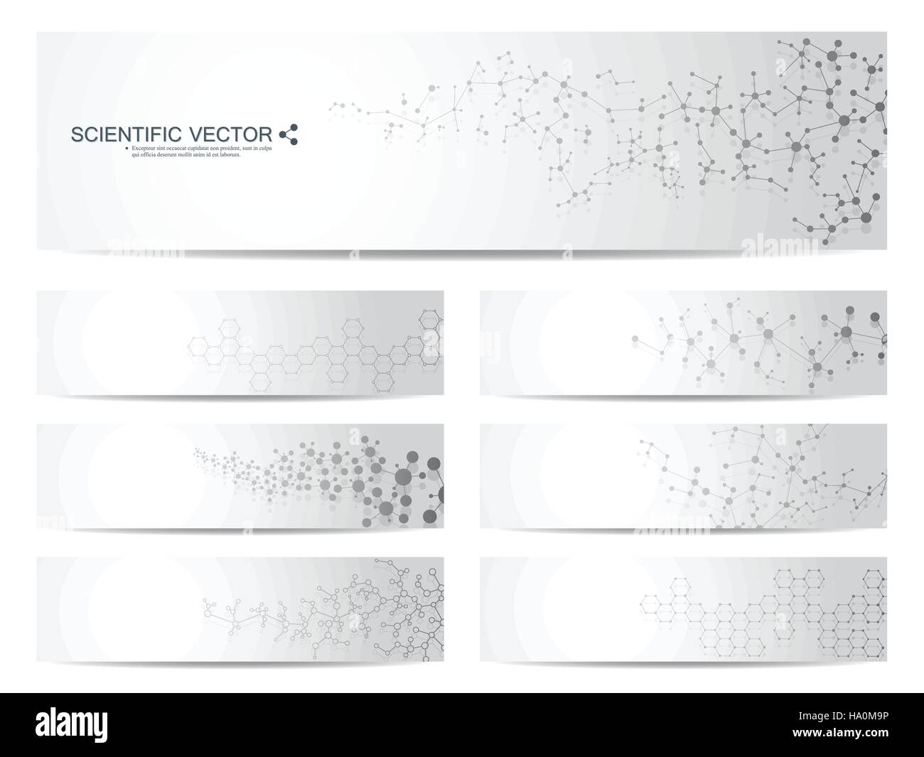 Satz von modernen wissenschaftlichen Banner. DNA-Molekül Struktur und Neuronen. Zusammenfassung Hintergrund. Medizin, Wissenschaft, Technik. Vektor-Illustration für Ihre Stock Vektor