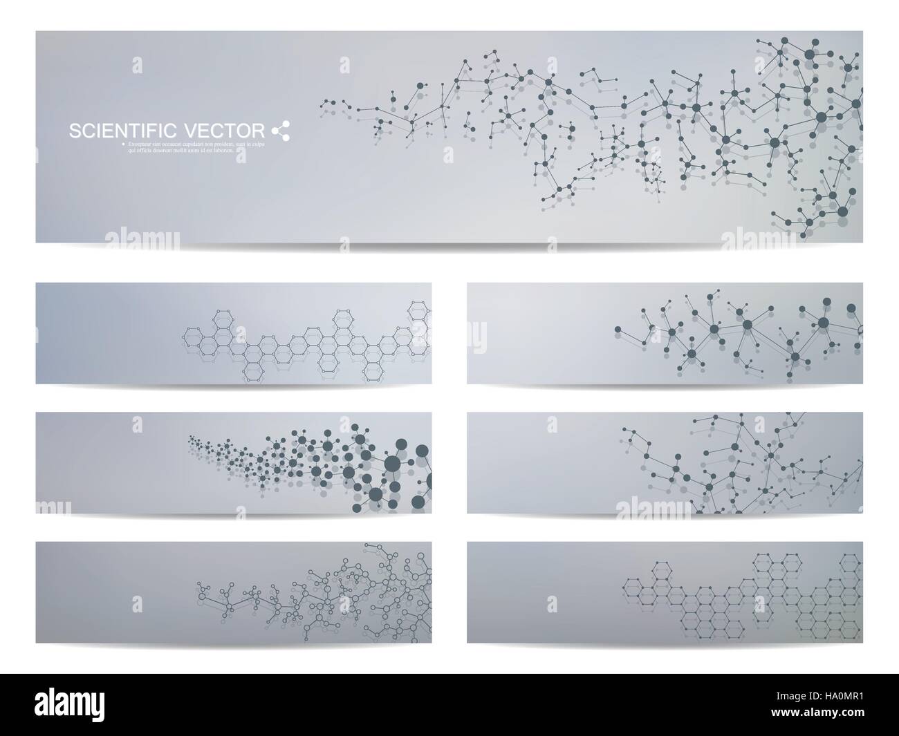 Satz von modernen wissenschaftlichen Banner. DNA-Molekül Struktur und Neuronen. Zusammenfassung Hintergrund. Medizin, Wissenschaft, Technik. Vektor-Illustration für Ihre Stock Vektor