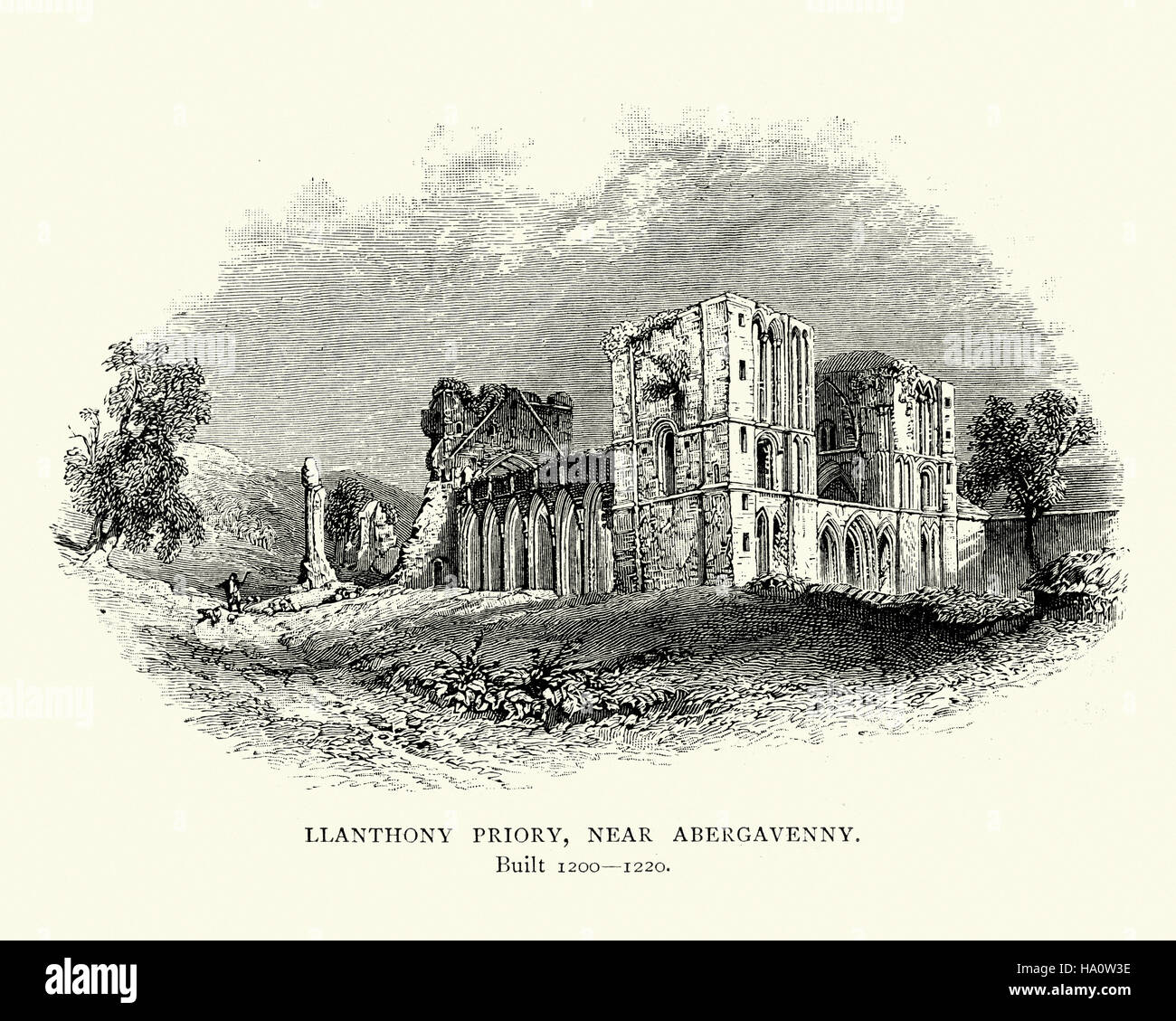 Llanthony Priorat einen teilweise zerstörten ehemalige Augustiner Kloster im Tal des Ewyas, die Black Mountains Area der Brecon Beacons in Monmouthshire, Wal Stockfoto