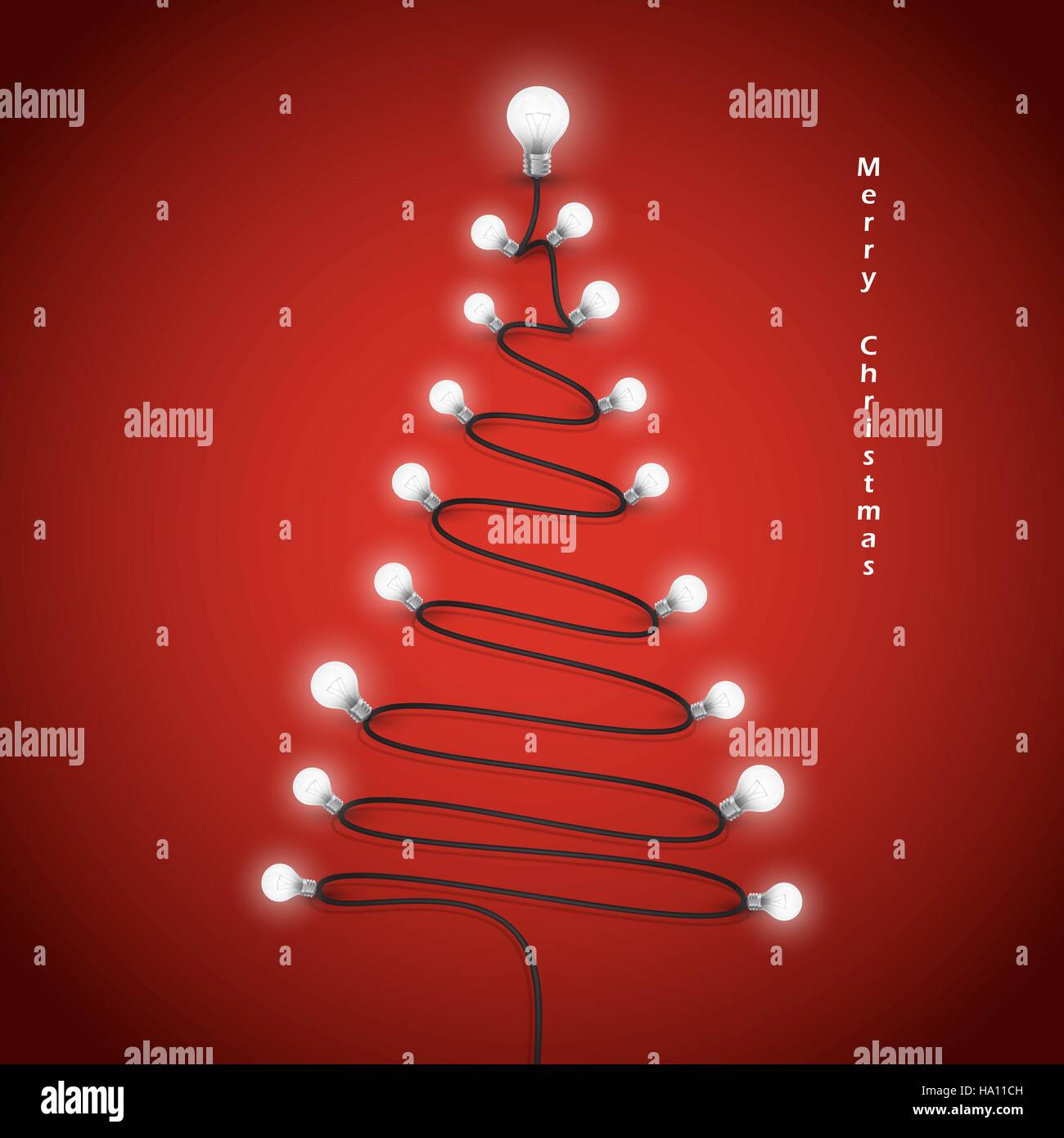 Bunte Glühbirnen und Weihnachtsbaum-Symbol. Frohe Weihnachten abstrakten Hintergrund. Design für Weihnachten-Postkarte, Merry Christmas-Symbol, Logo oder Merry Stock Vektor