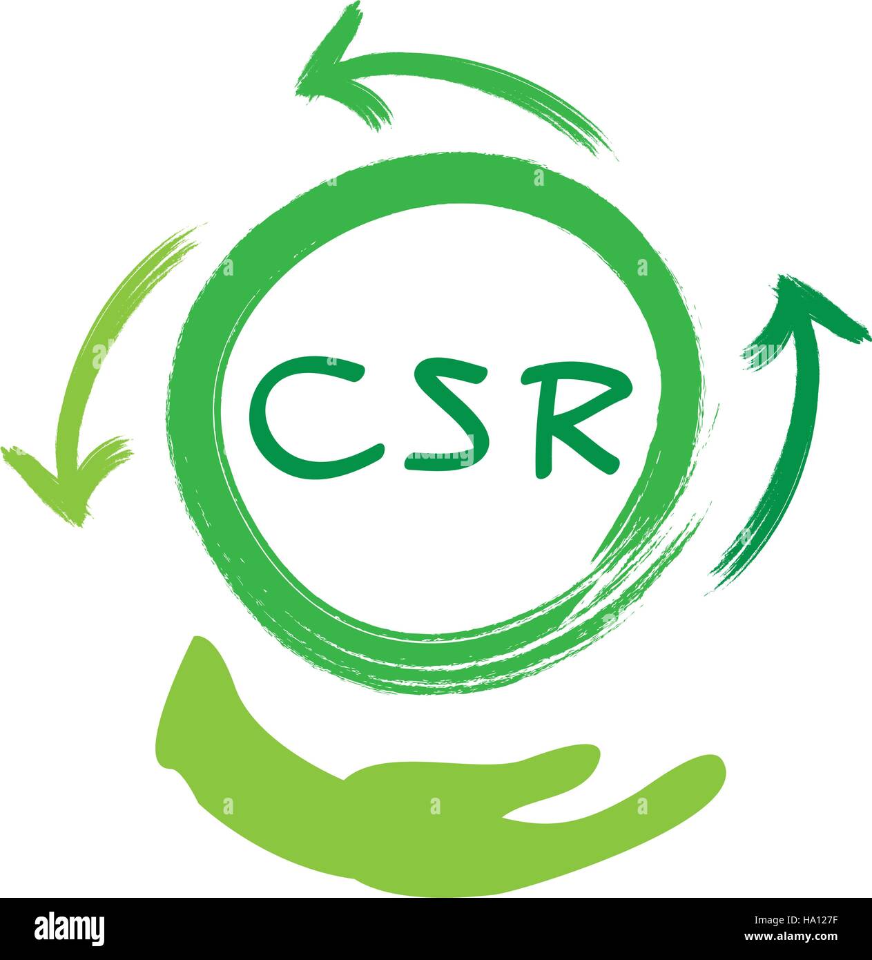 Geschäftskonzepte, Recycling-Symbol mit CSR Abkürzung oder Corporate Social Responsibility zu Noten erreichen. Stock Vektor