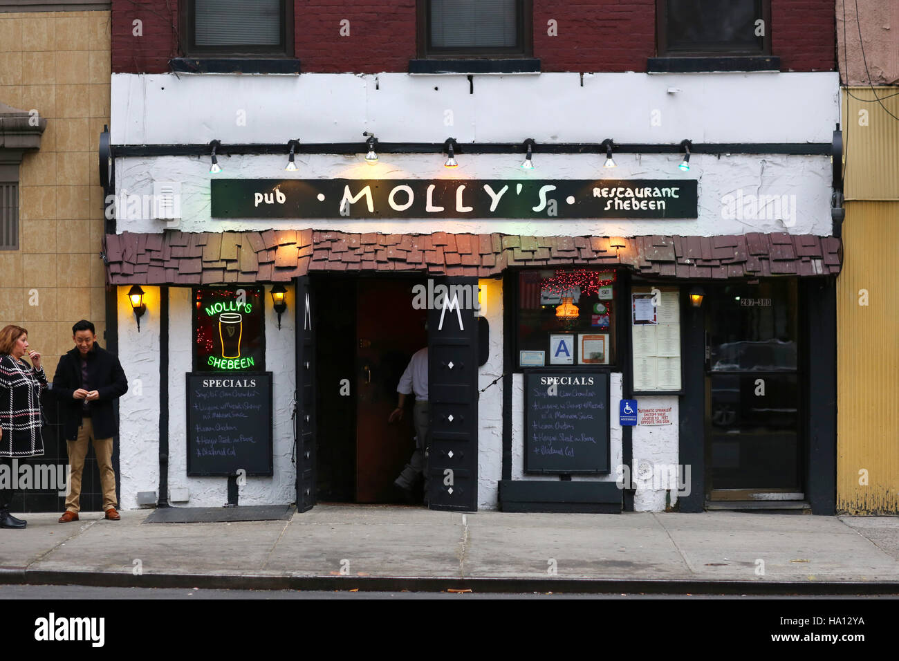 Molly's Shebeen Pub, 287 3rd Avenue, New York, NY. aussen Storefront einer Bar im Gramercy Viertel von Manhattan. Stockfoto