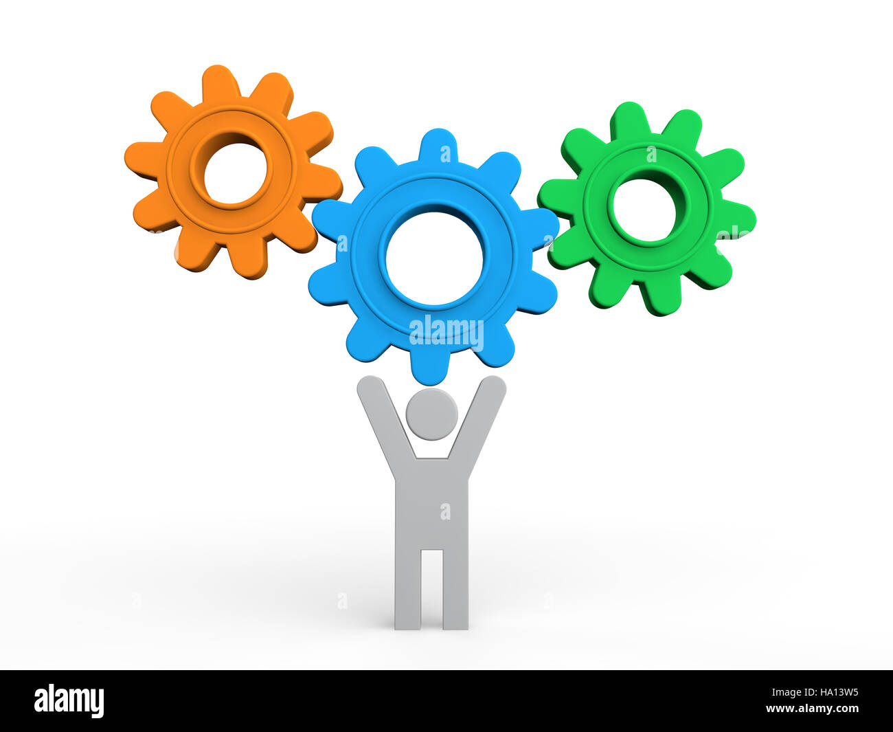3D Mann Betrieb Zahnräder Stockfoto