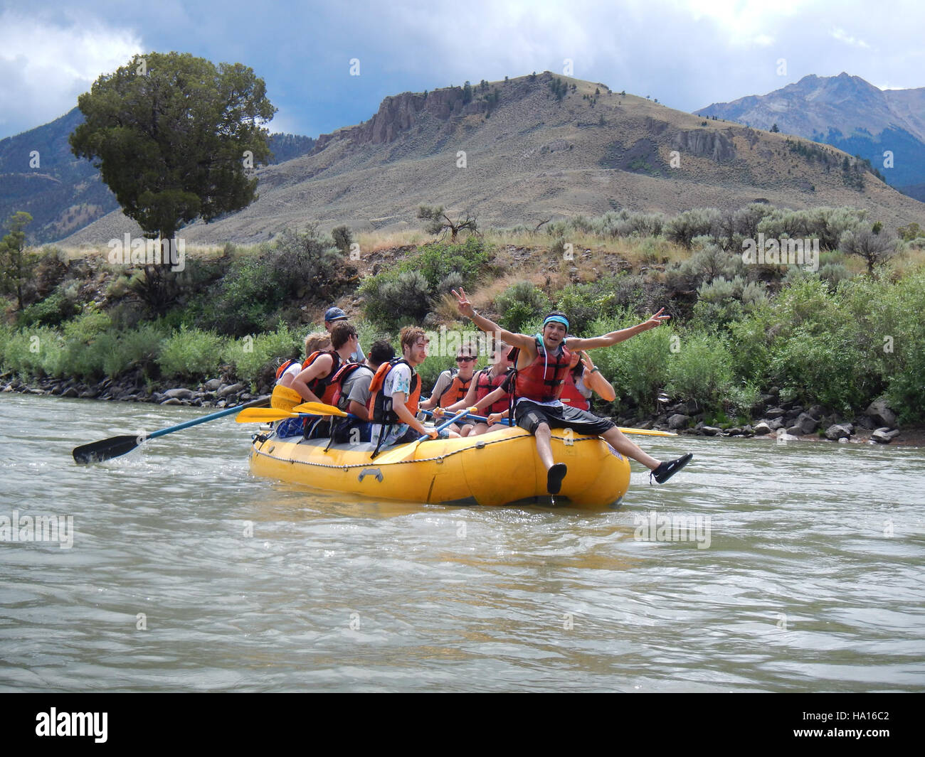 Der Yellowstone-Nationalpark, Amerikas erster Nationalpark, ist bekannt für seine geothermischen Besonderheiten wie Old Faithful und die vielfältige Tierwelt, darunter Bisons, Elche und Grizzlybären. Der Park bietet eine einzigartige Mischung aus geothermischer Energie, Wildtierbeobachtung und natürlicher Schönheit, was ihn zu einem beliebten Reiseziel für Besucher und Forscher gleichermaßen macht. Stockfoto