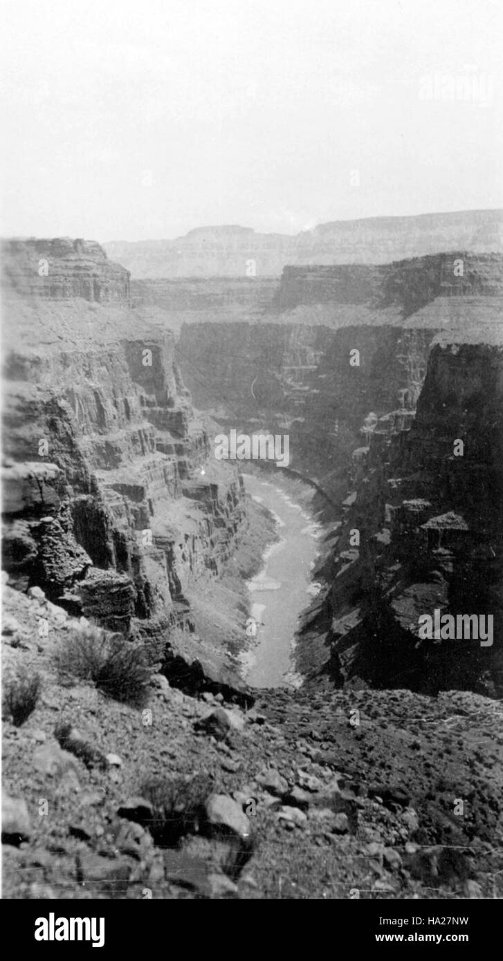 Ein Panoramablick auf den Colorado River, der sich durch den Big Canyon (Cove Canyon) im Grand Canyon National Park schlängelt und die berühmte Landschaft des Parks zeigt. Stockfoto