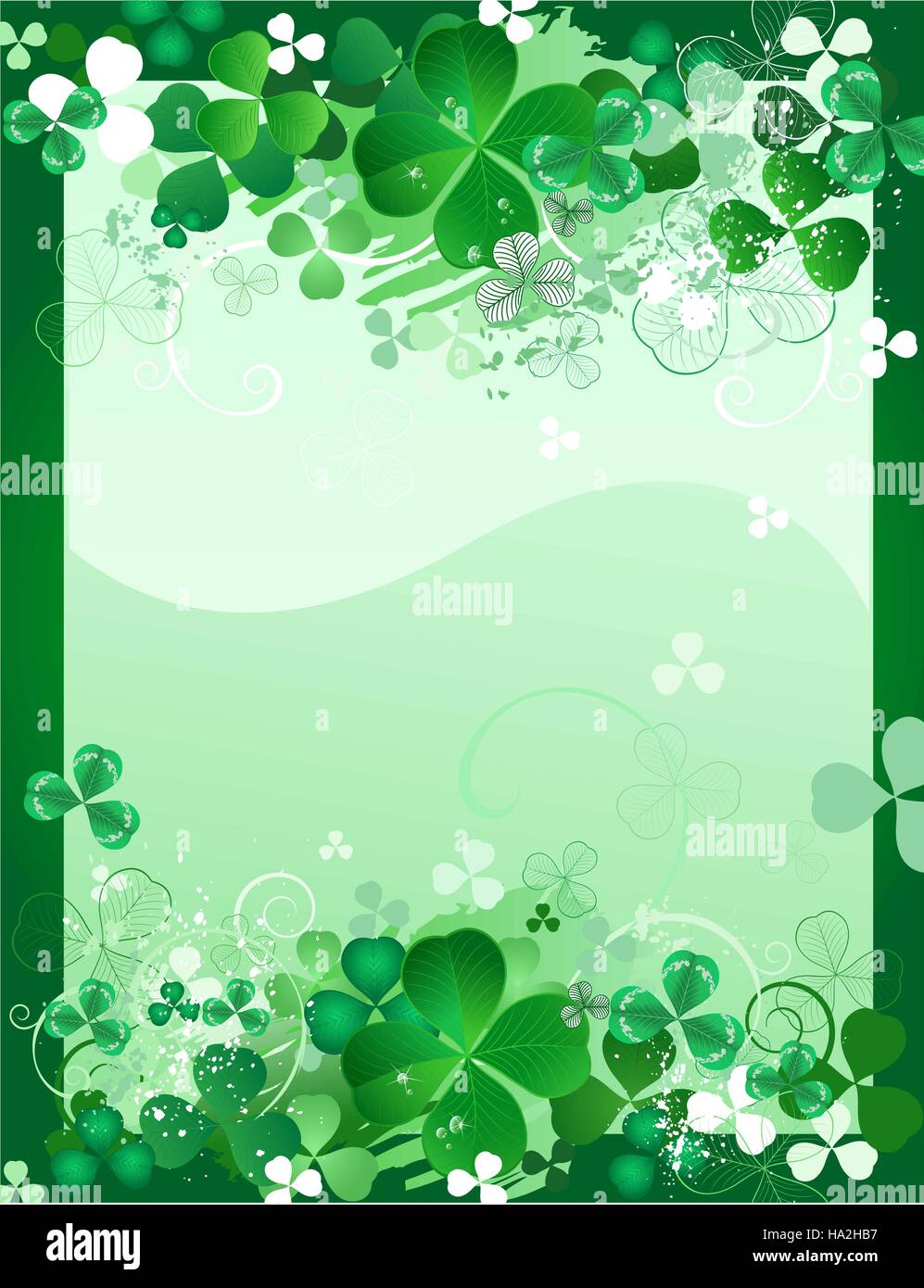 schöne original-Design mit einer stilisierten grünen Klee Blatt mit Tropfen Farbe auf einem grünen Hintergrund. Stock Vektor