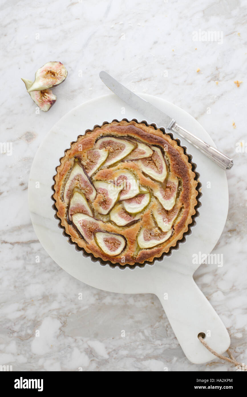 Draufsicht einer Feigen-Torte Stockfoto