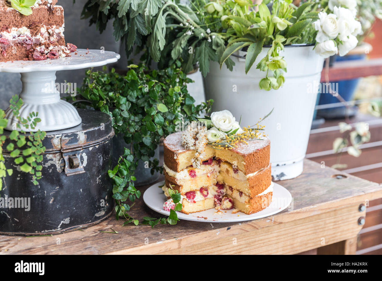 Dreischicht-Victoria-Biskuitkuchen Stockfoto
