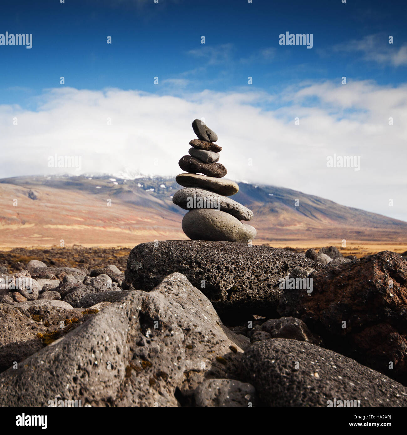 Stapel von Steinen, Snaefellsjökull, Island Stockfoto