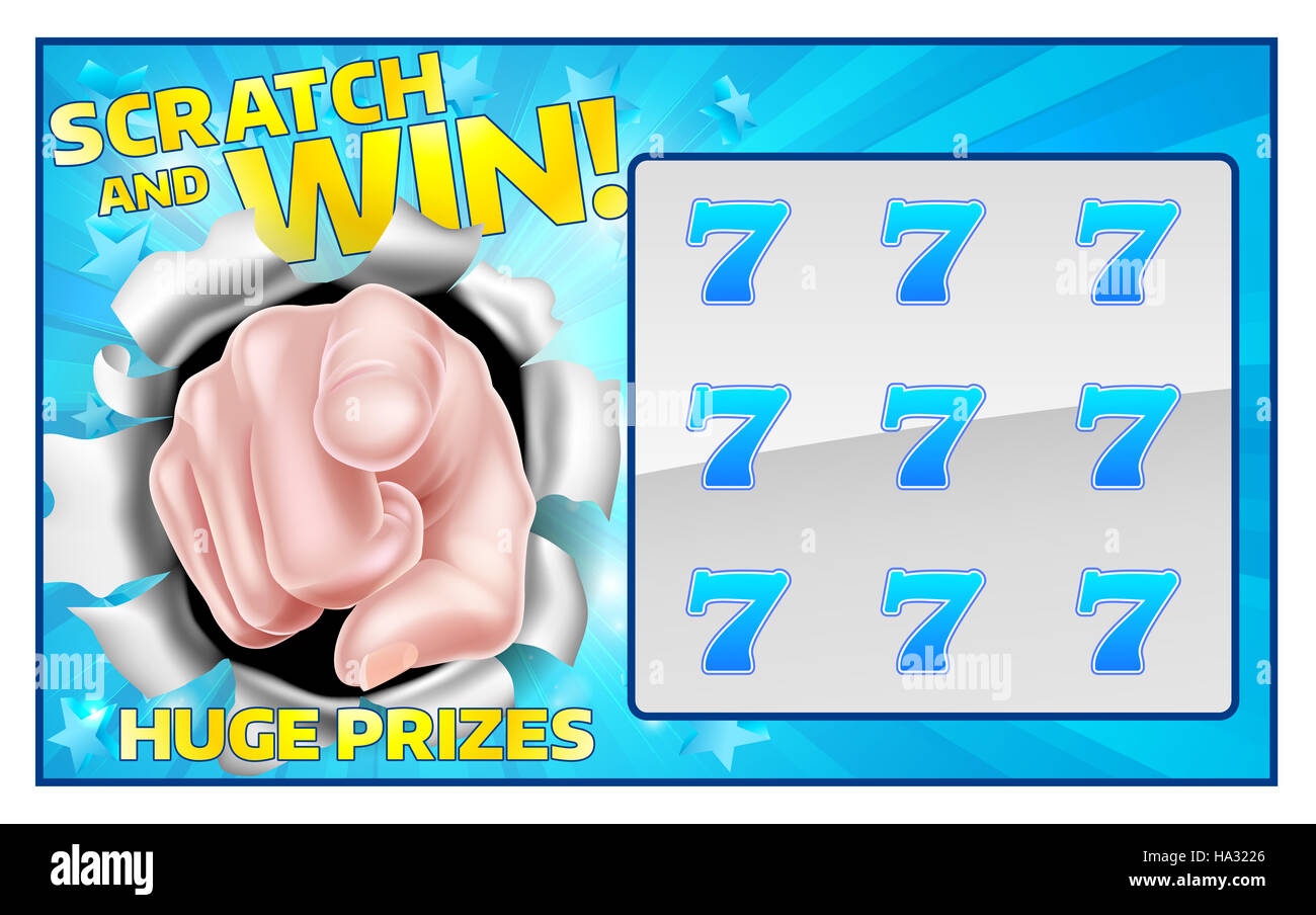 Eine Lotterie instant Kratz- und Gewinn Rubbellos mit einer zeigenden hand Stockfoto