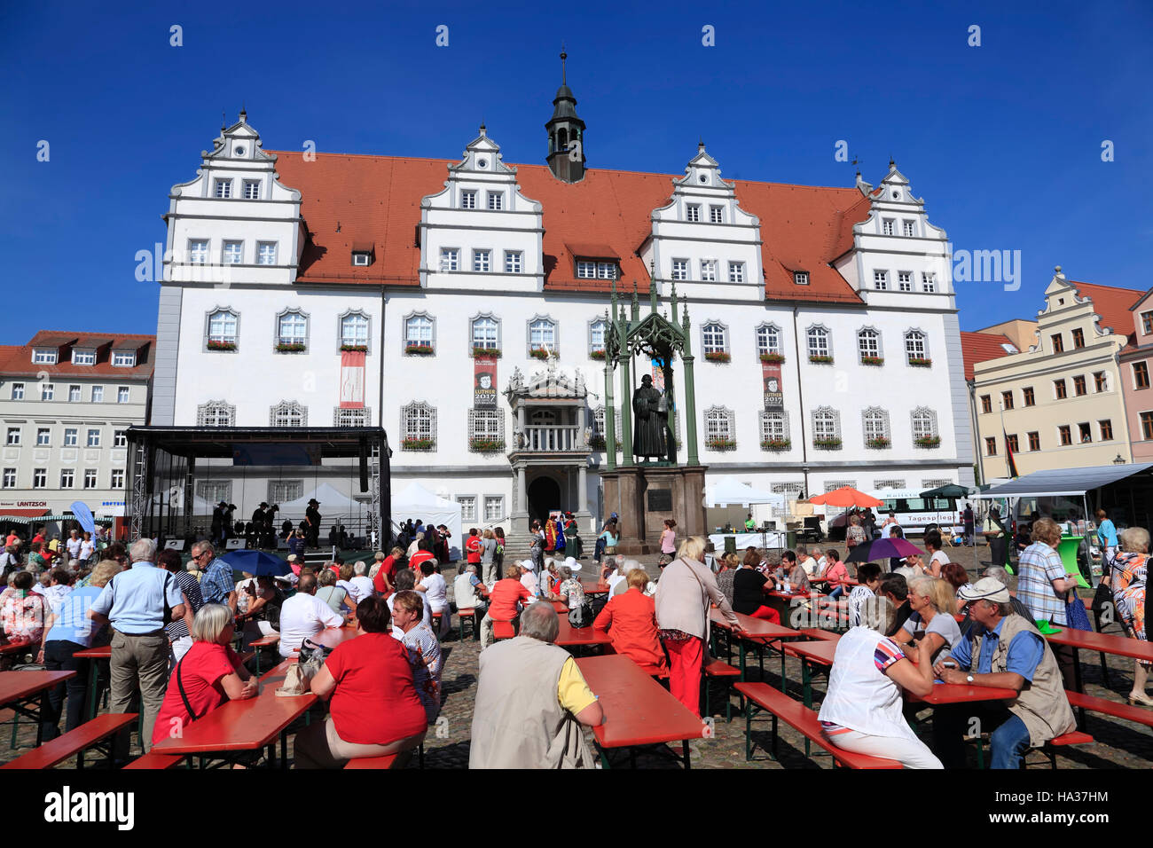 Marktplatz mit Rathaus, Wittenberg / Elbe, Sachsen-Anhalt, Deutschland, Europa Stockfoto