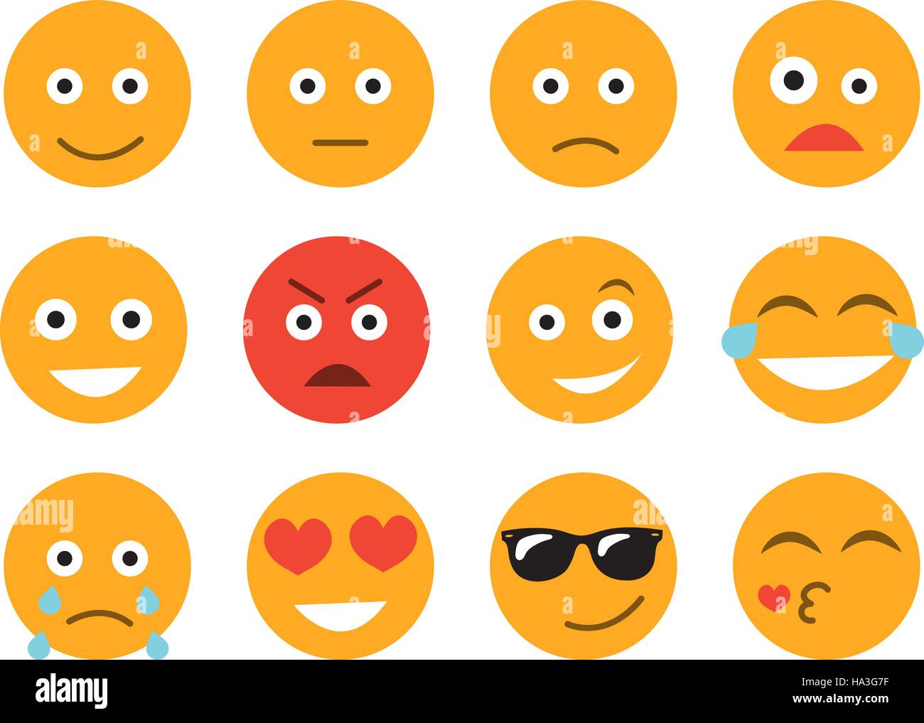 Emoticon-Vektor-Illustration. Smiley-Gesicht auf einem weißen Hintergrund gesetzt. Verschiedene Emotionen Sammlung Stock Vektor