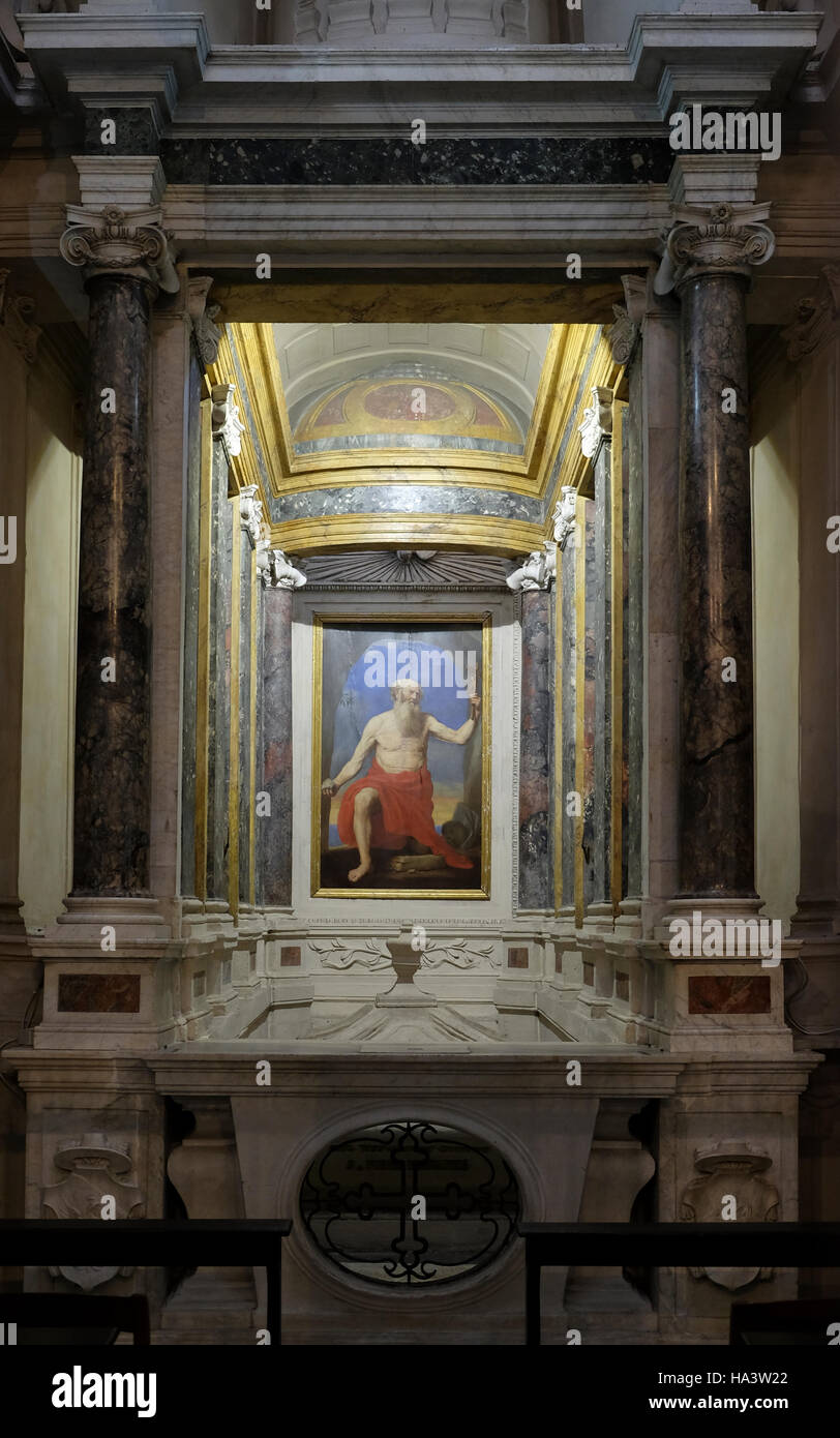 Rom, 28. SEPTEMBER: Gemälde, Hieronymus, gemacht von Antonio Gherardi (1678) in der Basilika Santa Maria in Trastevere Stockfoto