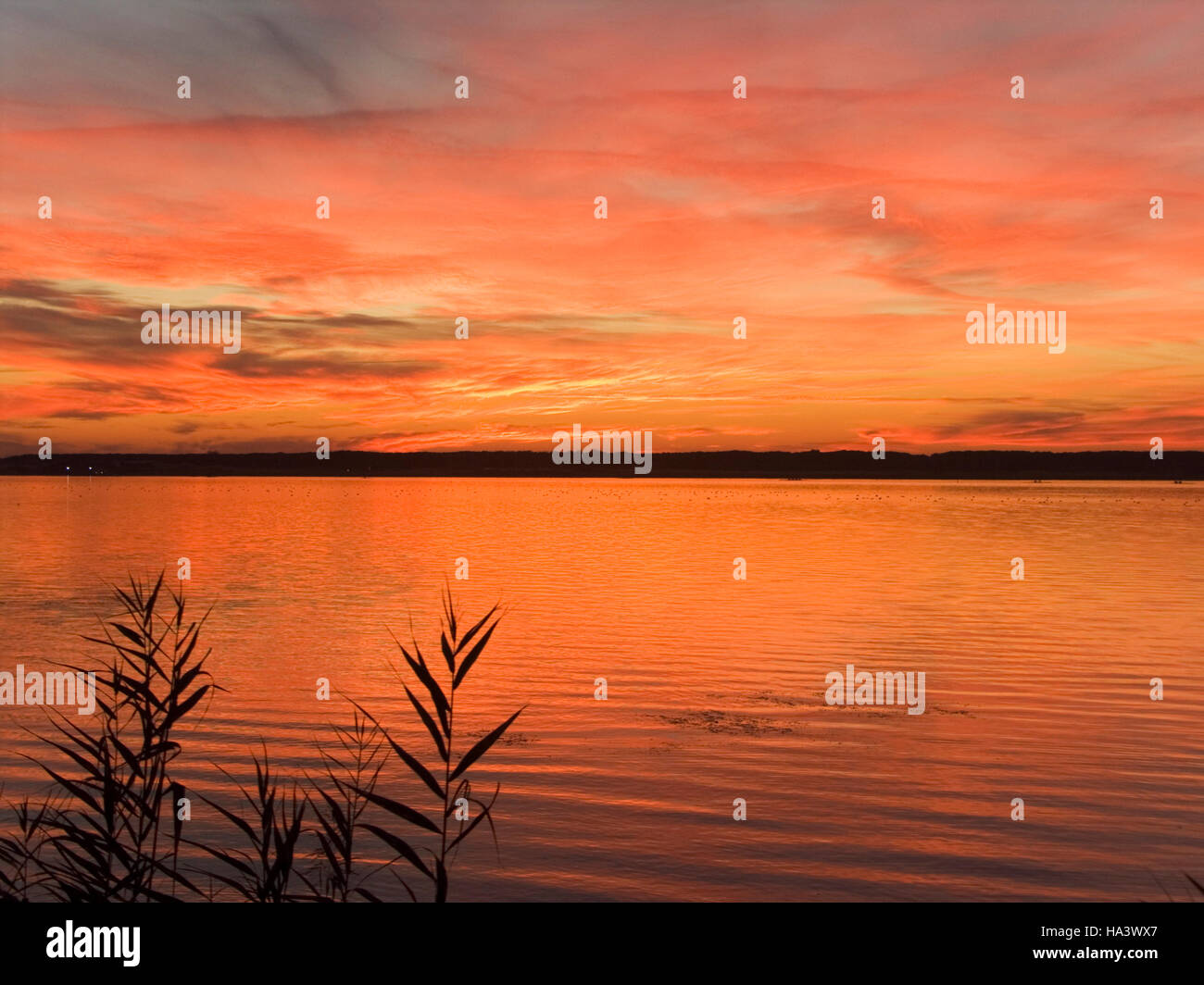 Sonnenuntergang am See Patria in Giugliano in Campania, Italien, Europa Stockfoto