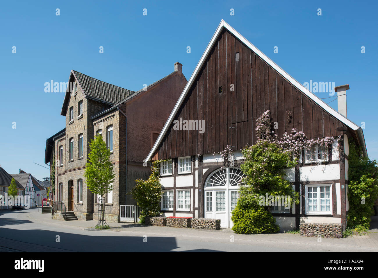 Deutschland, Nordrhein-Westfalen, Kreis Warendorf, Wadersloh, Traditionelle Häuser in der Wenkerstrasse Stockfoto