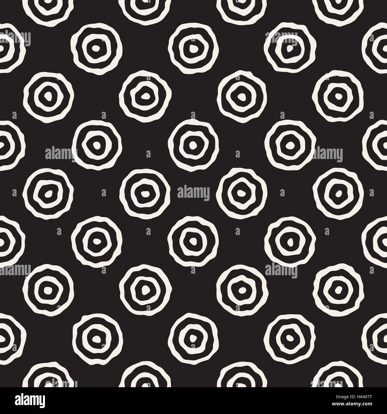 Konzentrische Kreise Vektormuster nahtlos schwarz / weiß Stock Vektor