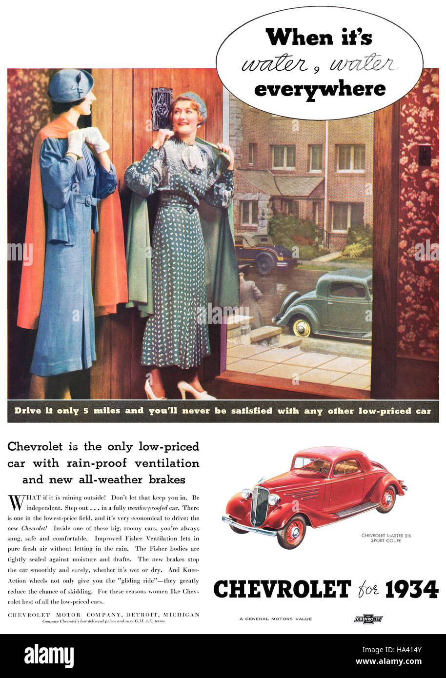 1934-US-Werbung für Chevrolet Stockfoto