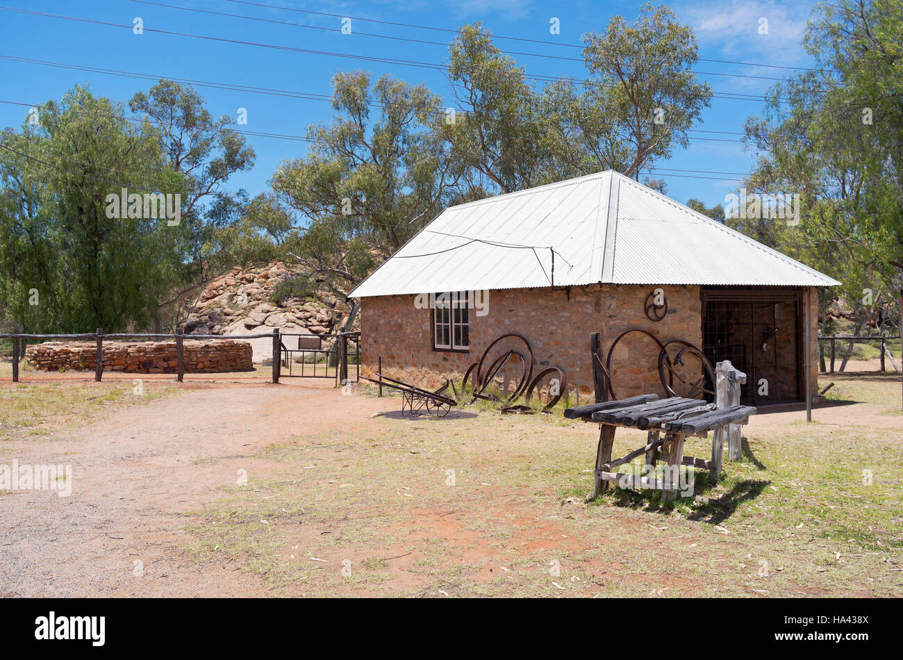 historische Telegrafenstation zu reservieren, Gebäude und Hof in Alice Springs Nordterritorium Australiens Hufbeschlag Stockfoto