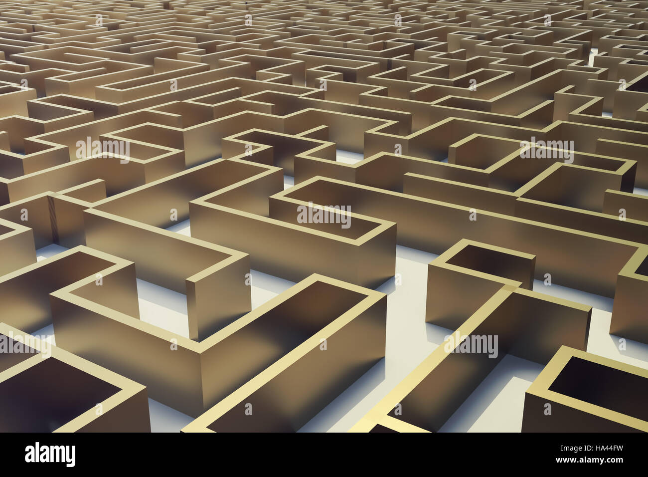 3D Abbildung gold Labyrinth, komplexe Konzept zur Problemlösung. Stockfoto