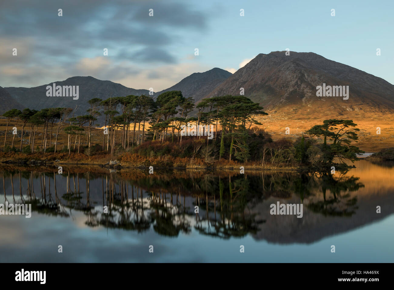 Ersten Sonnenstrahlen über Pine Island und Connemara Stockfoto