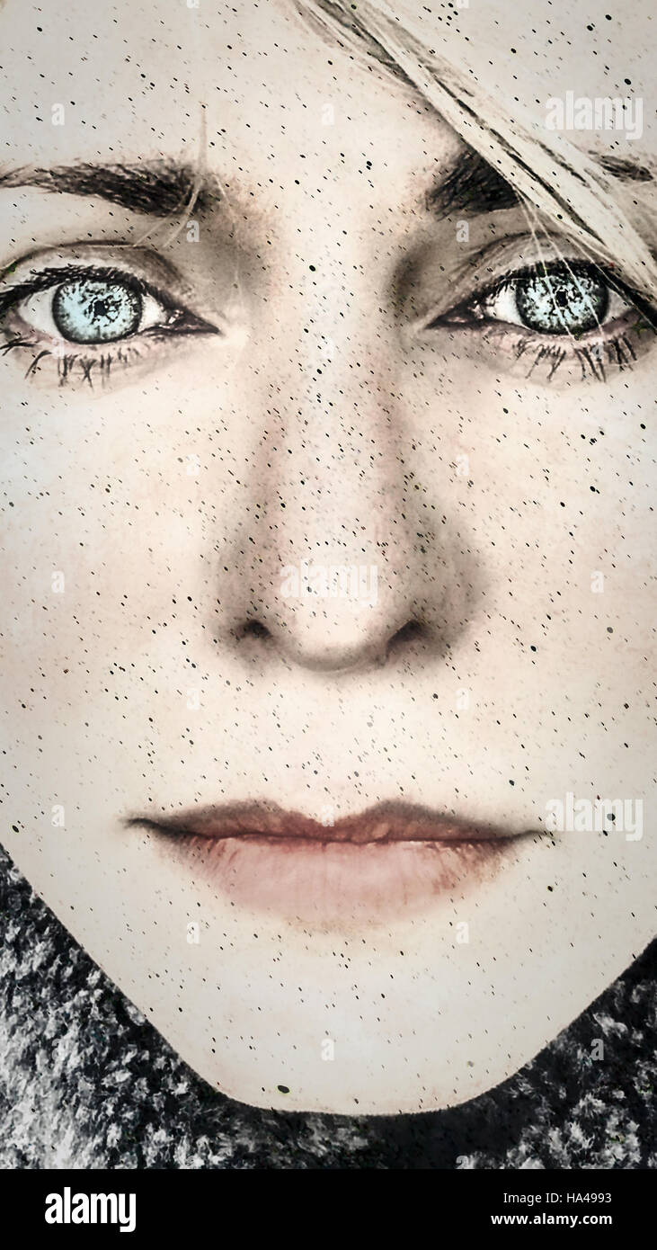 Porträt, Nahaufnahme Gesicht der jungen Frau emotionale Stockfoto