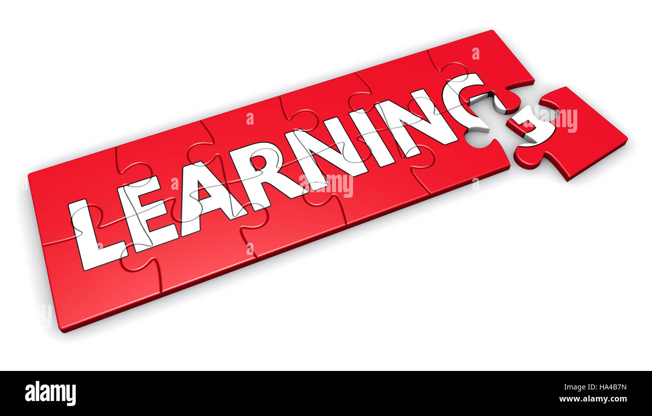 Lernen Zeichen verarbeiten Entwicklung Puzzle 3d Illustration. Stockfoto