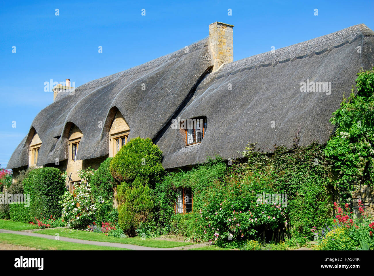 Strohgedeckten Hütten, Chipping Campden, Cotswolds, Gloucestershire, England, Vereinigtes Königreich Stockfoto