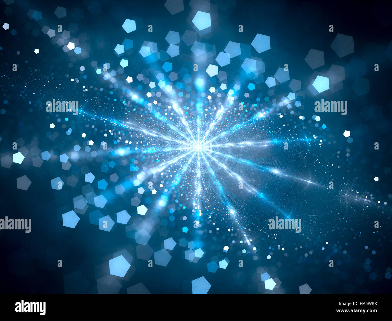 Blau leuchtende Hub im Raum mit Partikeln, computergenerierten abstrakten Hintergrund, 3D render Stockfoto