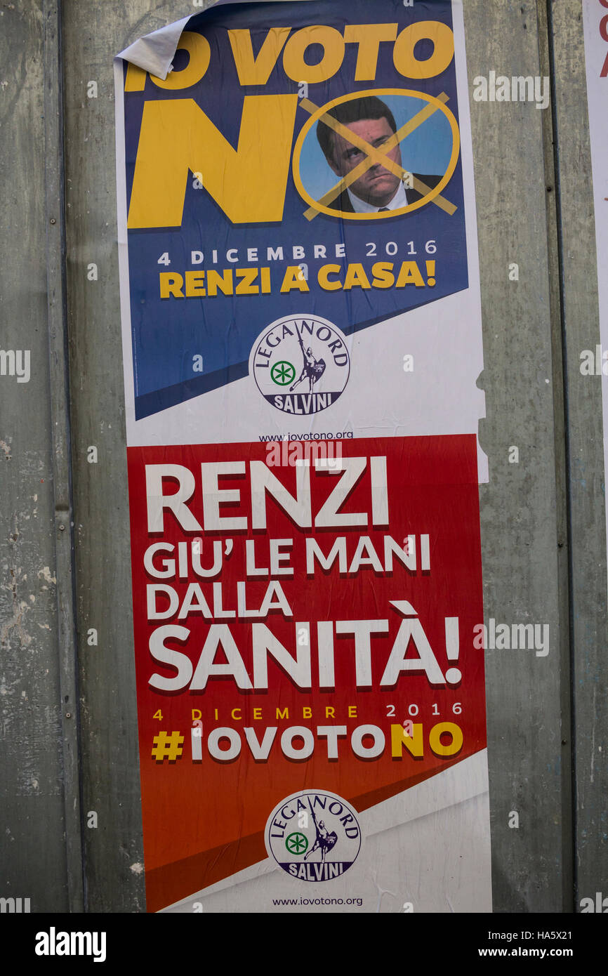Plakaten auf dem italienischen Verfassungsreferendum des 4. Dezember 2016 Stockfoto