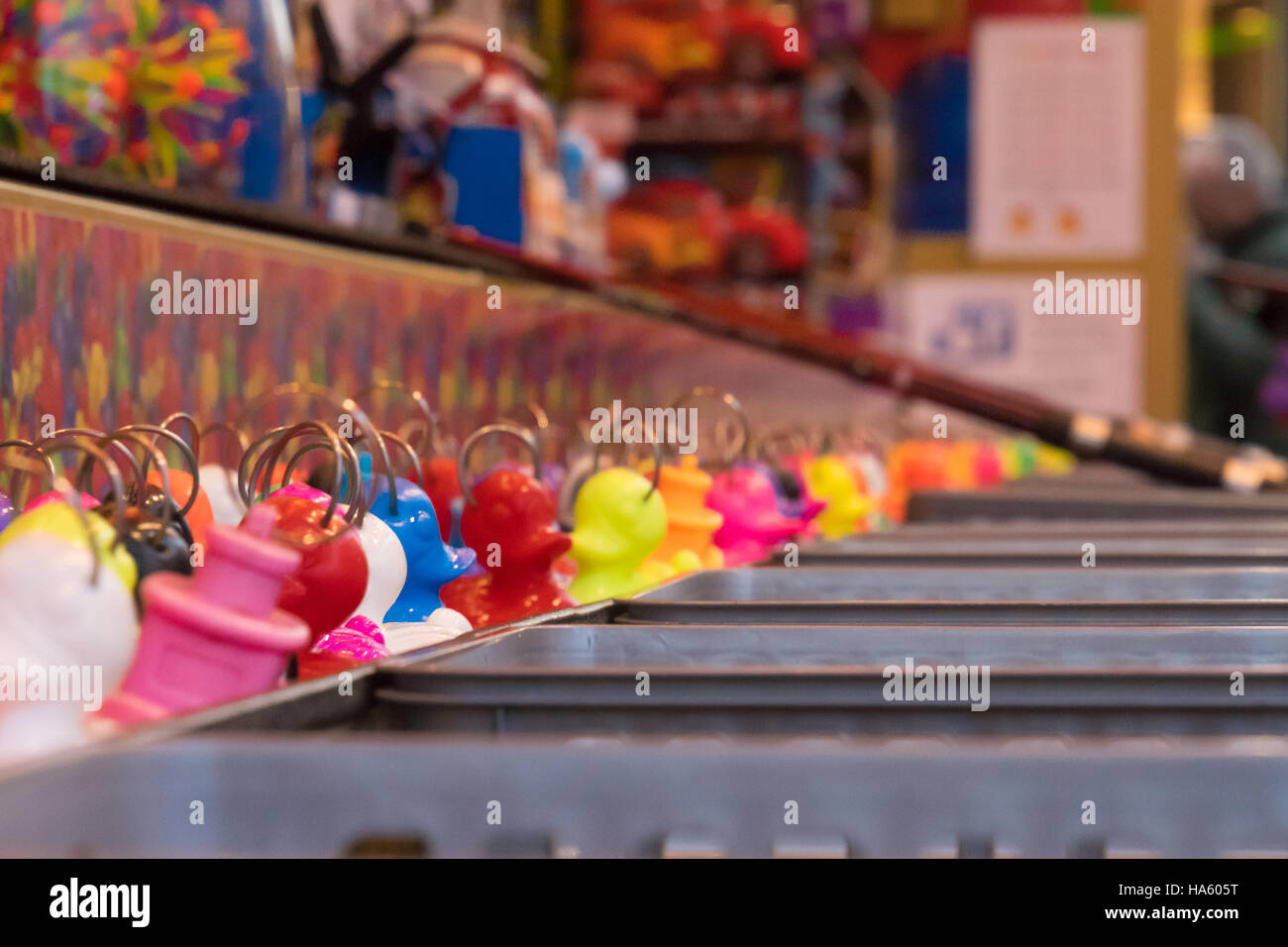 Hook eine Ente Spiel zu Brügge Weihnachten Markt Belgien Stockfoto