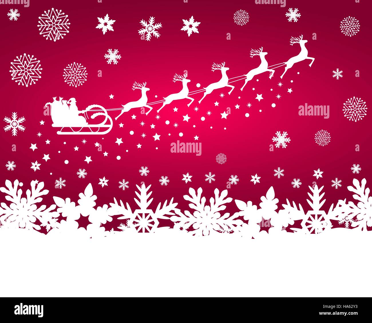 Weihnachtsmann im Schlitten fährt in die Rentiere auf einen lila backg Stock Vektor