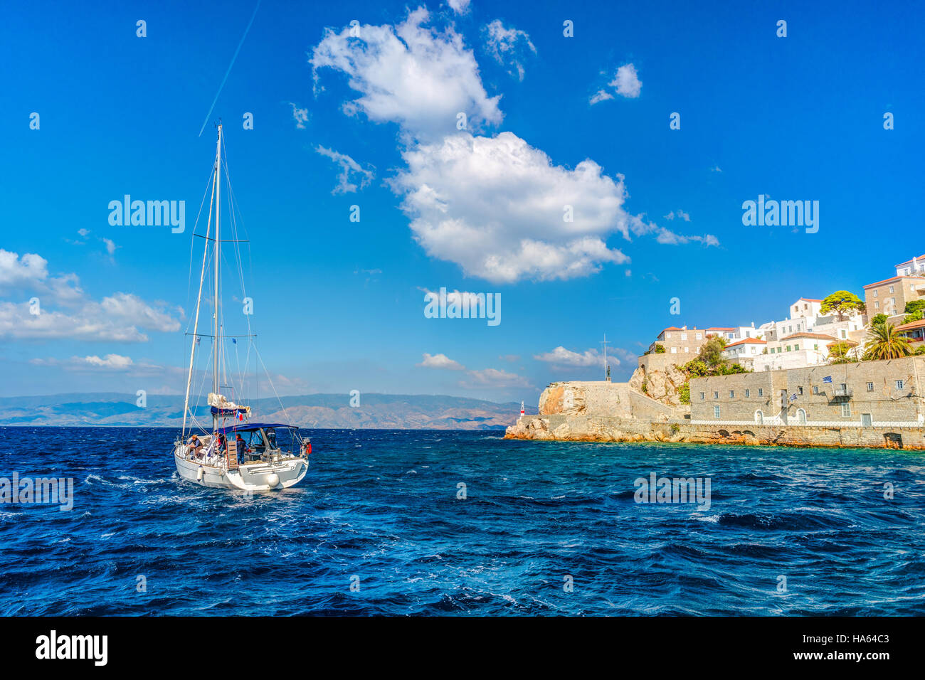 Hydra-Insel an einem Sommertag in Griechenland. Stockfoto