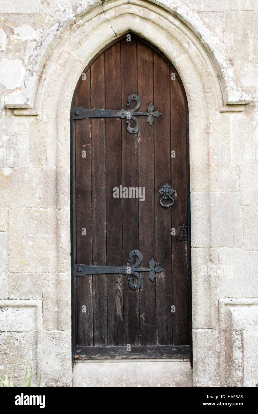 17. Jahrhundert gotische Kirche Tür. St. Marien Shroton (Iwerne Courtney) Stockfoto