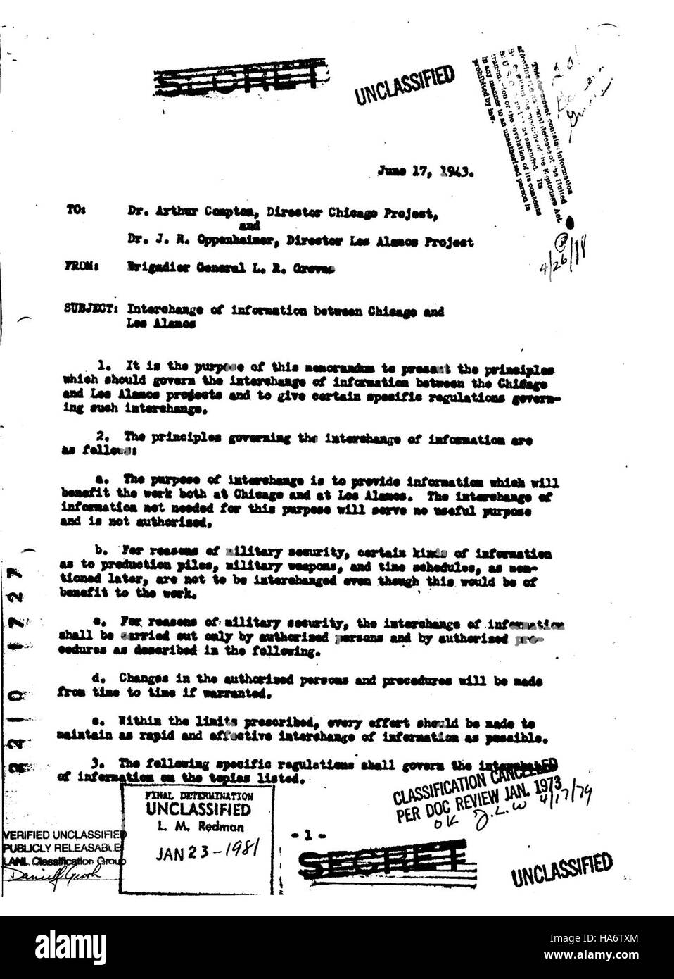 Das Los Alamos National Laboratory ermöglicht den Austausch wissenschaftlicher Informationen zwischen Chicago und Los Alamos, wobei der Schwerpunkt auf Energieforschung, Politik und nationaler Sicherheit liegt. Stockfoto