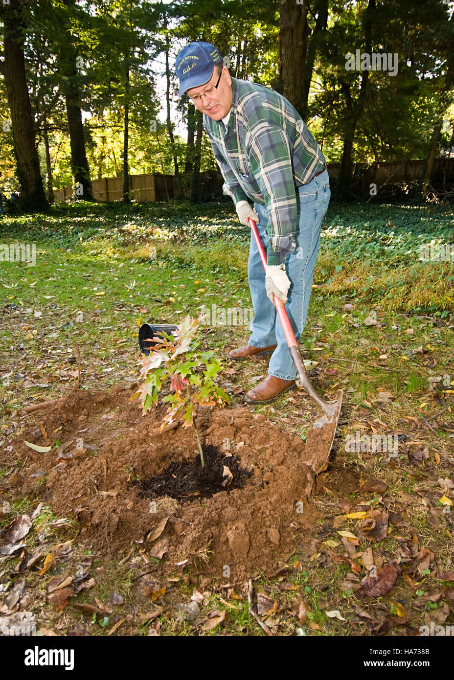 Dieses Bild zeigt Dr. Hugh Hammond Bennetts Haus „Eight Oaks“ in McLean, Virginia. Dr. Bennetts Bemühungen in der Landwirtschaft werden durch die Entwicklung des U.S. Natural Resources Conservation Service (NRCS) anerkannt, der hier mit Landschaftsmerkmalen wie einer bemerkenswerten Weißeiche gezeigt wird. Stockfoto