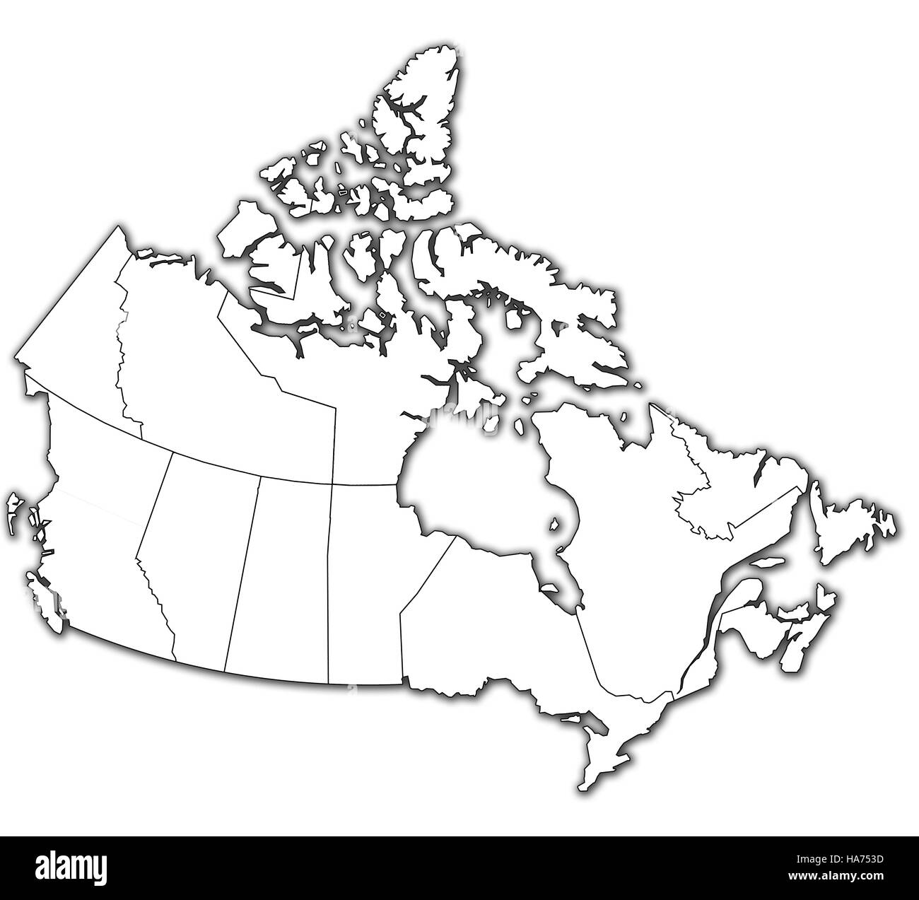 Verwaltung-Karte von Kanada mit Fahnen der administrative Abteilungen Stockfoto