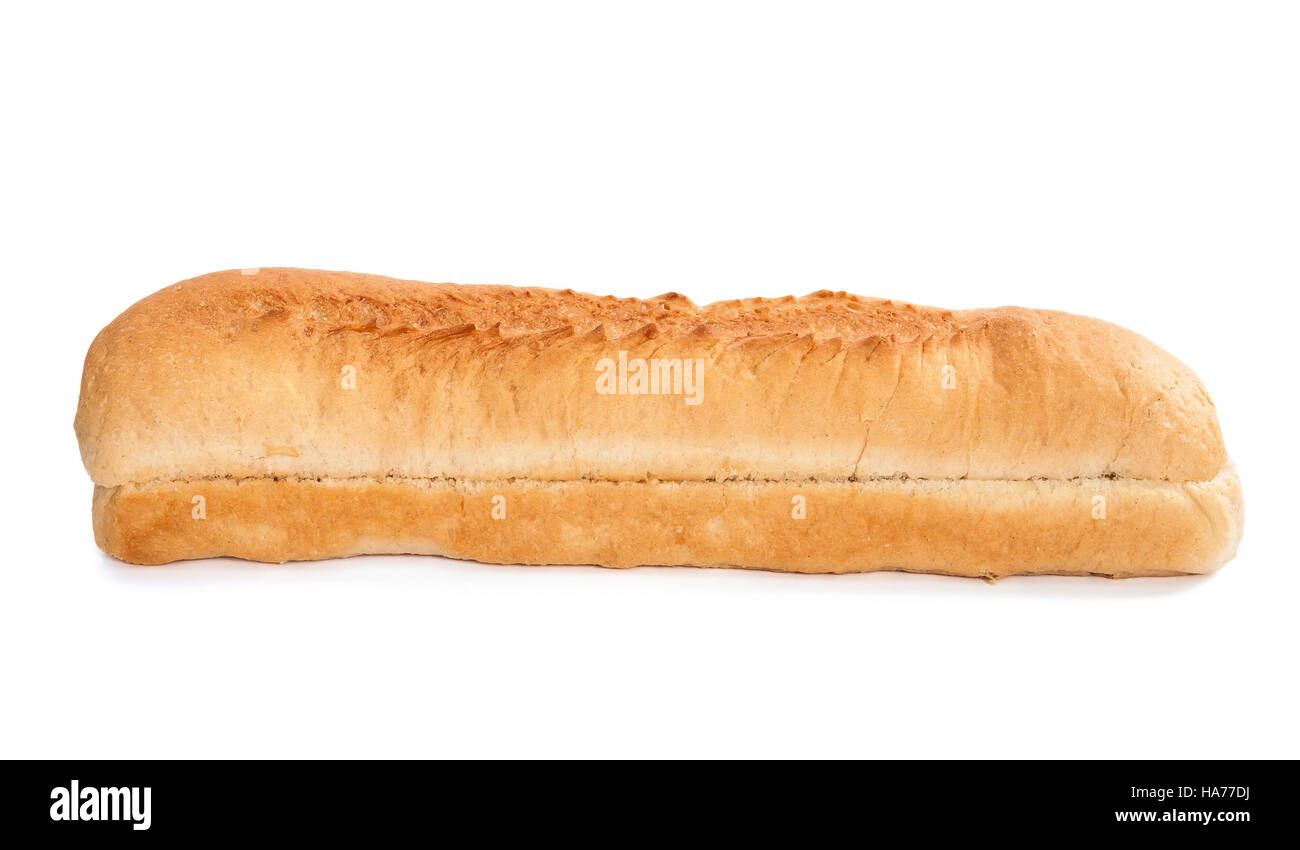 Längliche Burger Bun isoliert auf weißem Hintergrund mit Beschneidungspfad Stockfoto