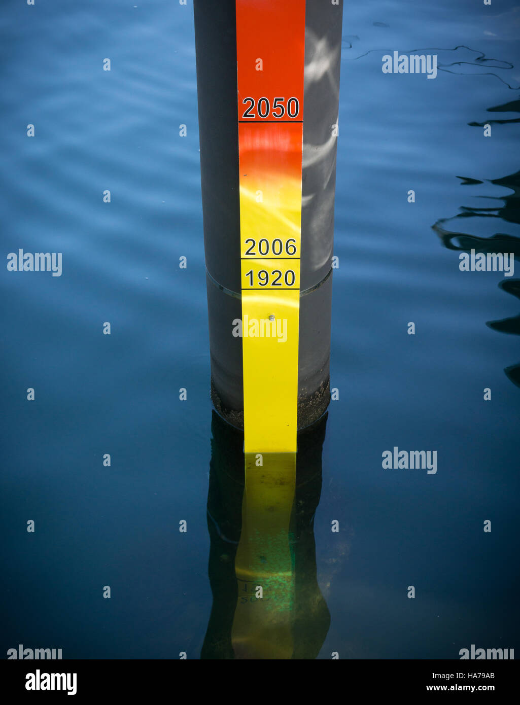 Ein Indikator der Meeresspiegel im Hafen von Sydney zeigen die erwartete Meeresspiegelanstieg bis 2050 Stockfoto