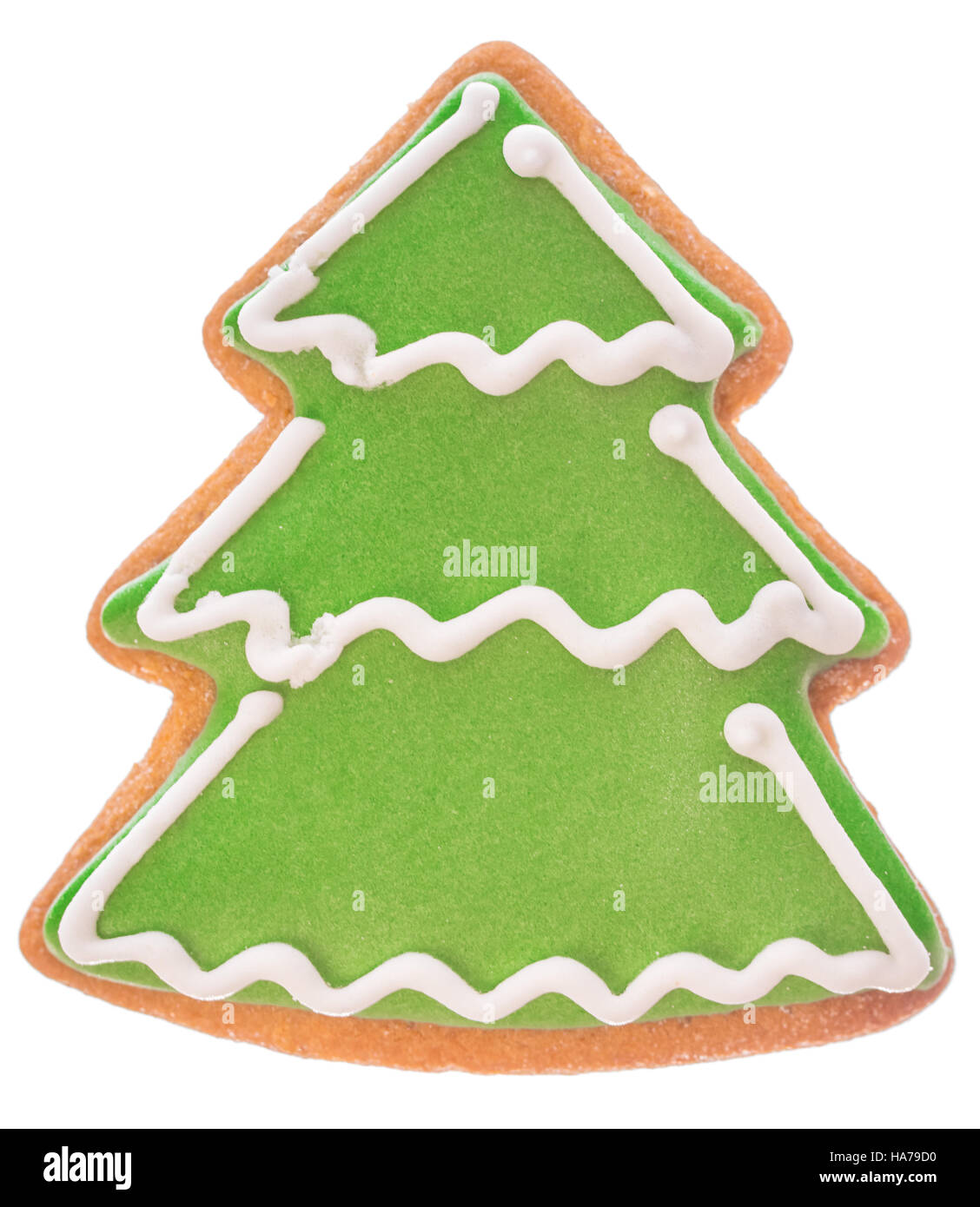 Schöne und leckere Cookies Weihnachten Lebkuchen grüner Baum auf weißem Hintergrund Stockfoto