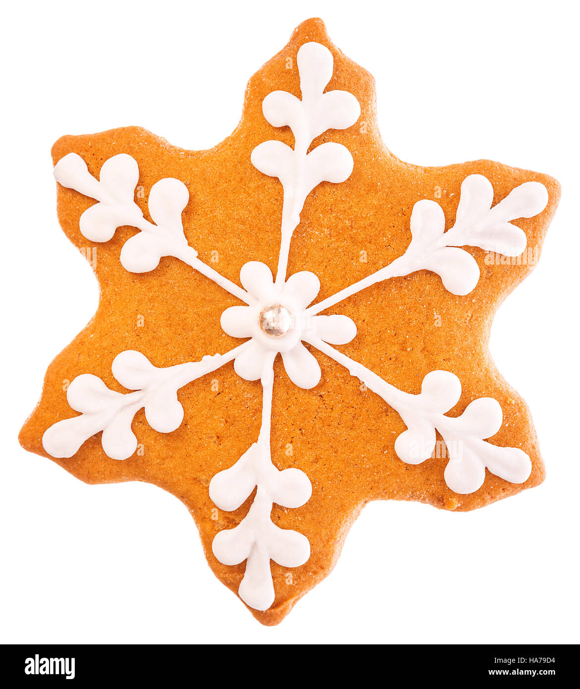 Schöne und leckere Cookies Weihnachten Lebkuchen Schneeflocke auf weißem Hintergrund Stockfoto